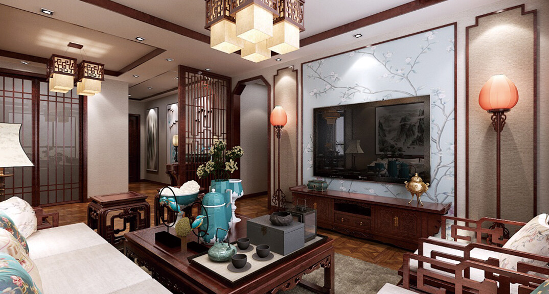 科大公寓138㎡別墅客廳電視中式風(fēng)格裝修案例效果圖