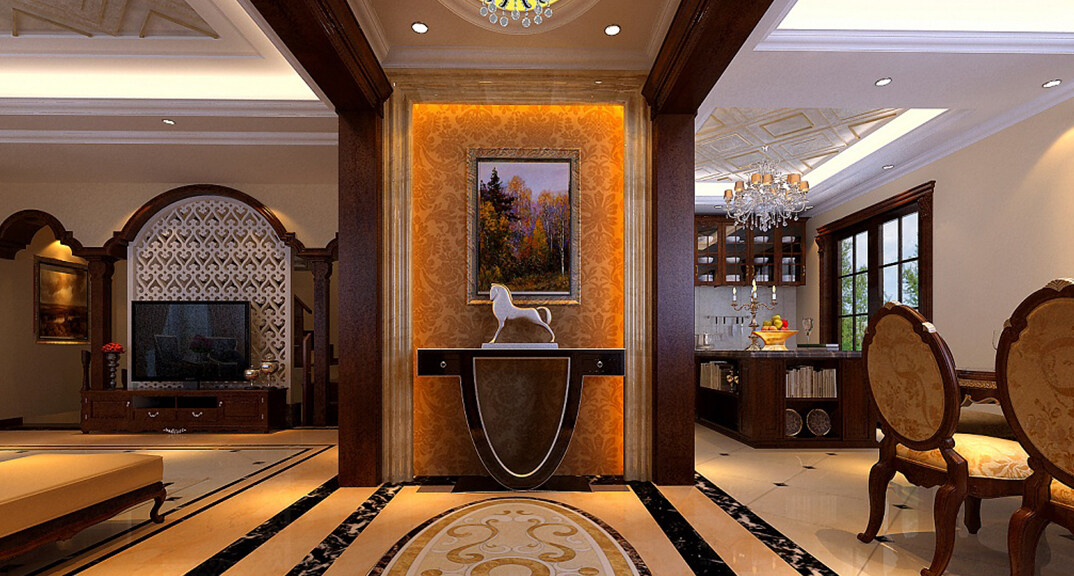 青特花溪地164㎡別墅玄關(guān)簡(jiǎn)歐風(fēng)格裝修案例