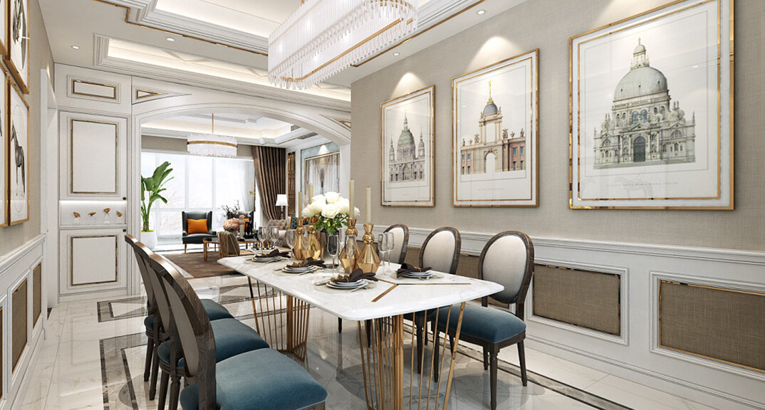 魯?shù)潞５卤?70㎡三室二廳入戶餐廳輕奢風格裝修效果圖