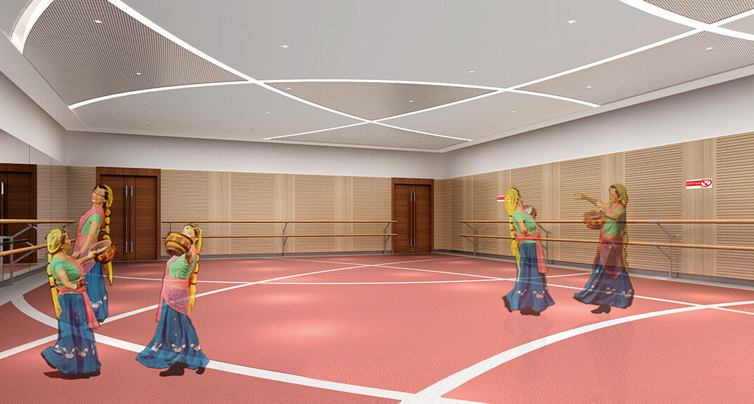 老年活動中心840㎡工裝老年排練廳簡約風格裝修案例效果圖